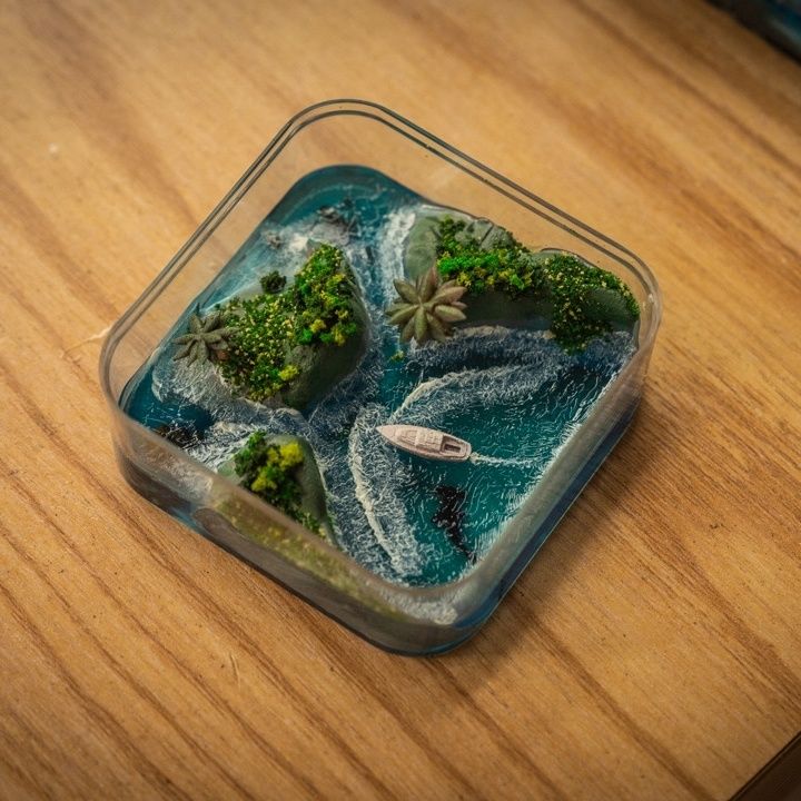 Resin Art Gift For Birthday - Handcrafted Micro-Island of Faroe Islands, Detailed