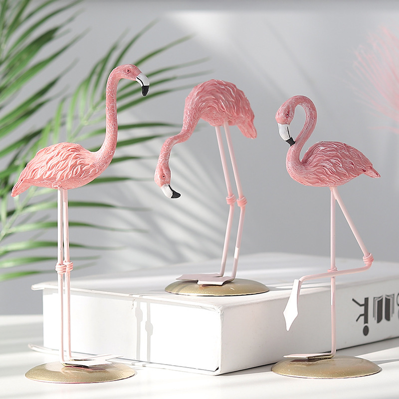 Resin Art Wedding Gift - 3PCS Pink Flamingo Figurines Tropical Bird