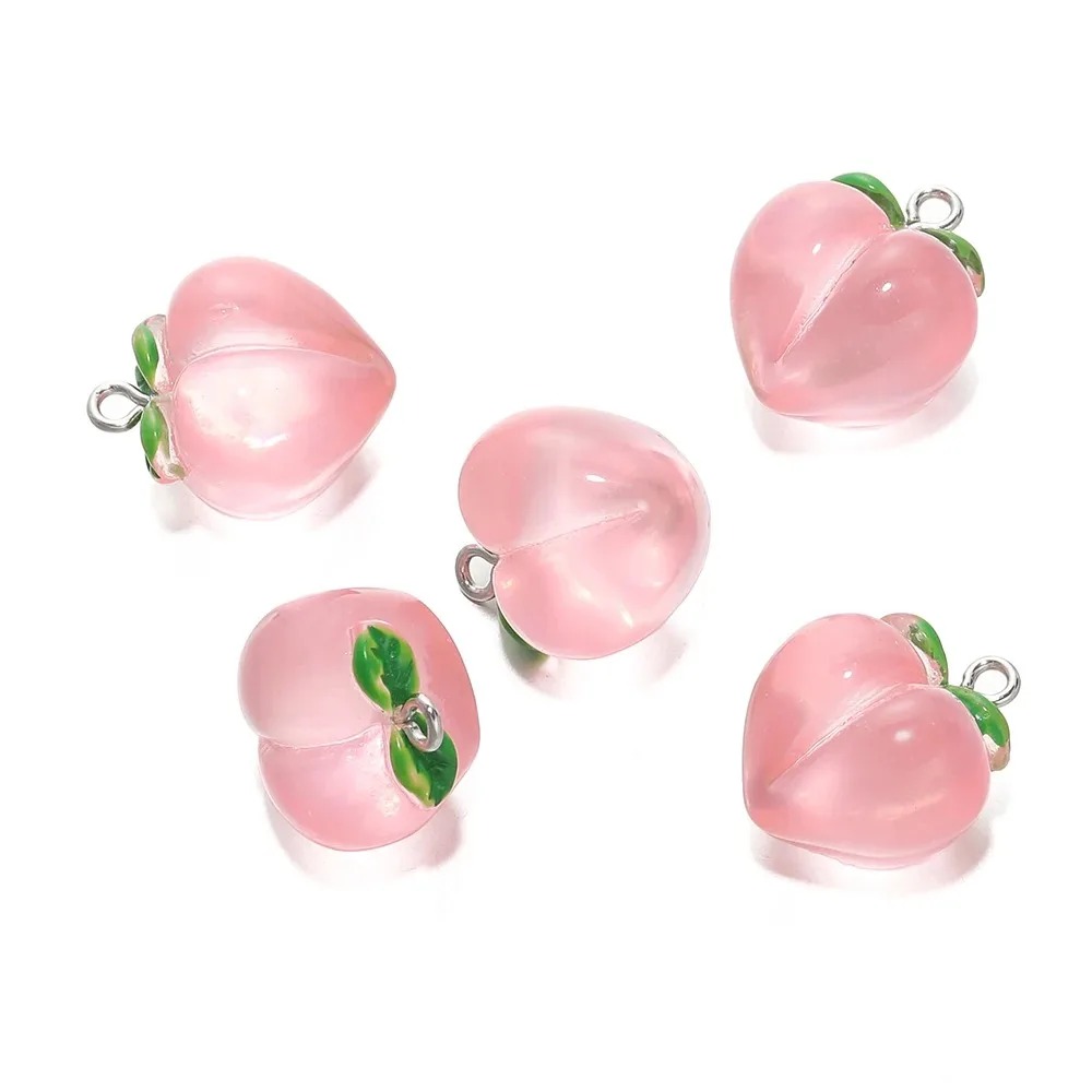 Resin Art Bracelet - 10Pcs Transparent Pink Peach Resin Charms