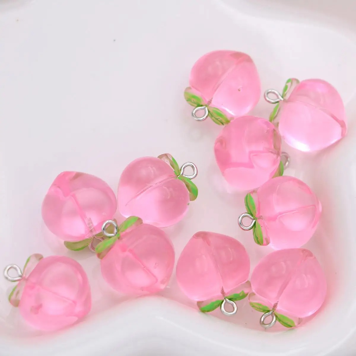 Resin Art Bracelet - 10Pcs Mini 3D Pink Peach Fruit