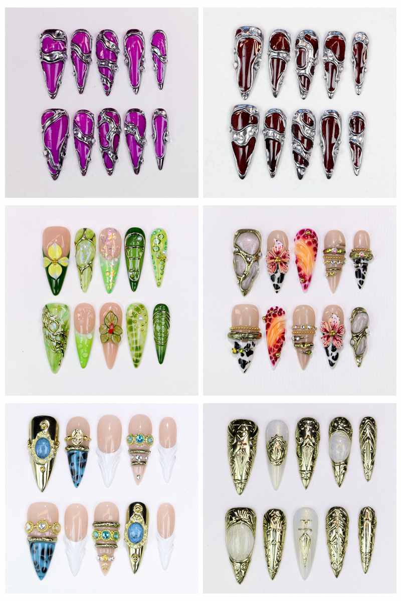 10Pcs Long Stiletto Press-On N - Resin Art Of Flowers recension och pris