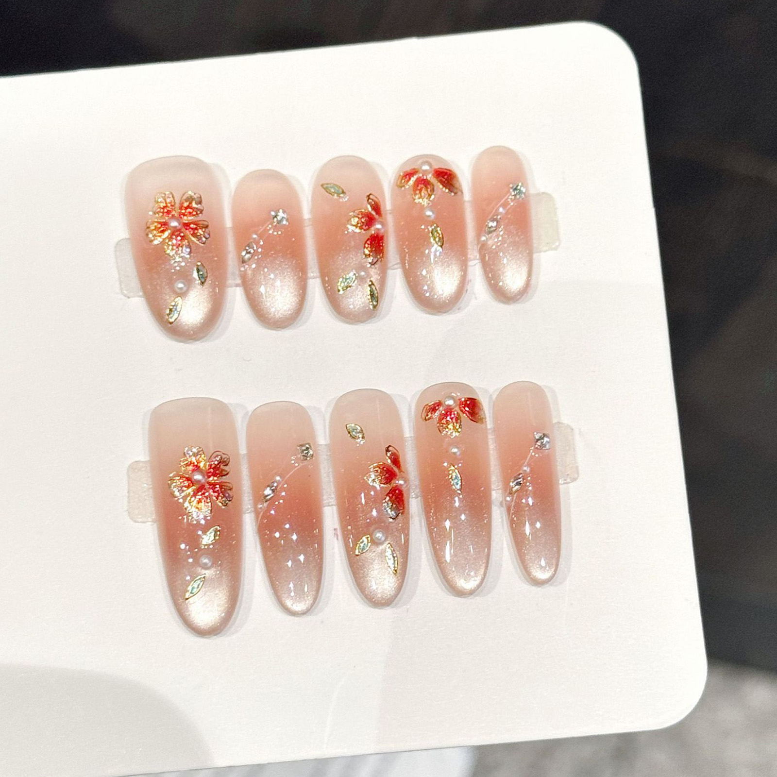 10pcs Handmade Fake Nails Pres - Resin Art Of Flowers recension och pris